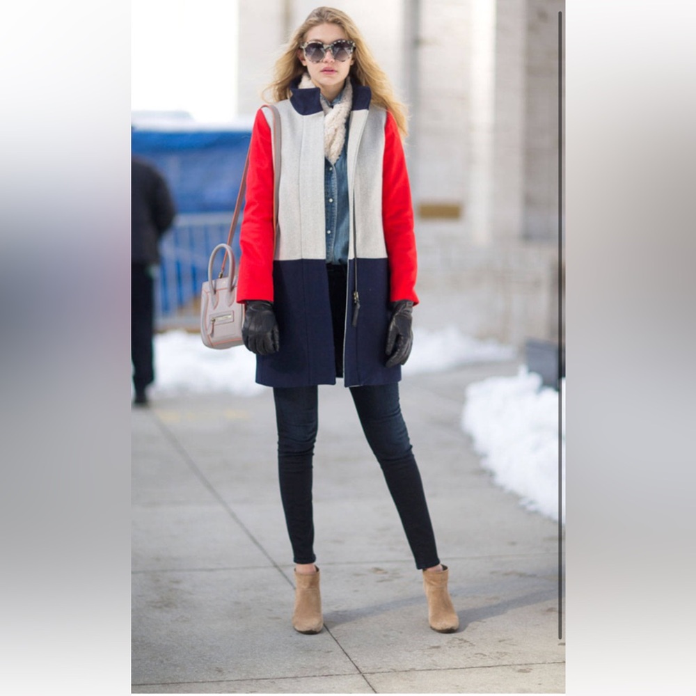 J. Crew Red and Navy Colorblock Coat - Picture 2 of 8